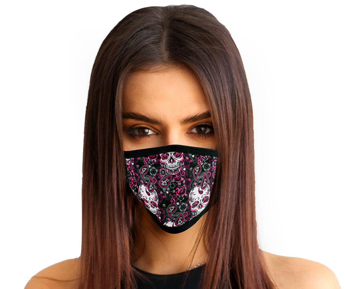 Milwaukee Leather FMD1011 Ladies 'Sugar Skull' 100 % Cotton Protective Face Mask with Optional Filter Pocket