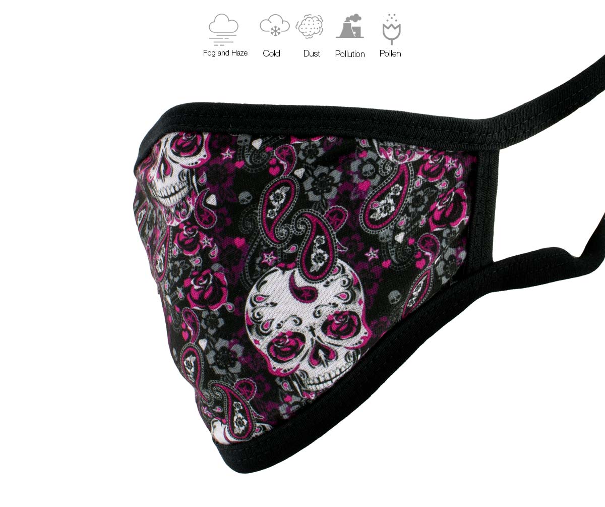 Milwaukee Leather FMD1011 Ladies 'Sugar Skull' 100 % Cotton Protective Face Mask with Optional Filter Pocket