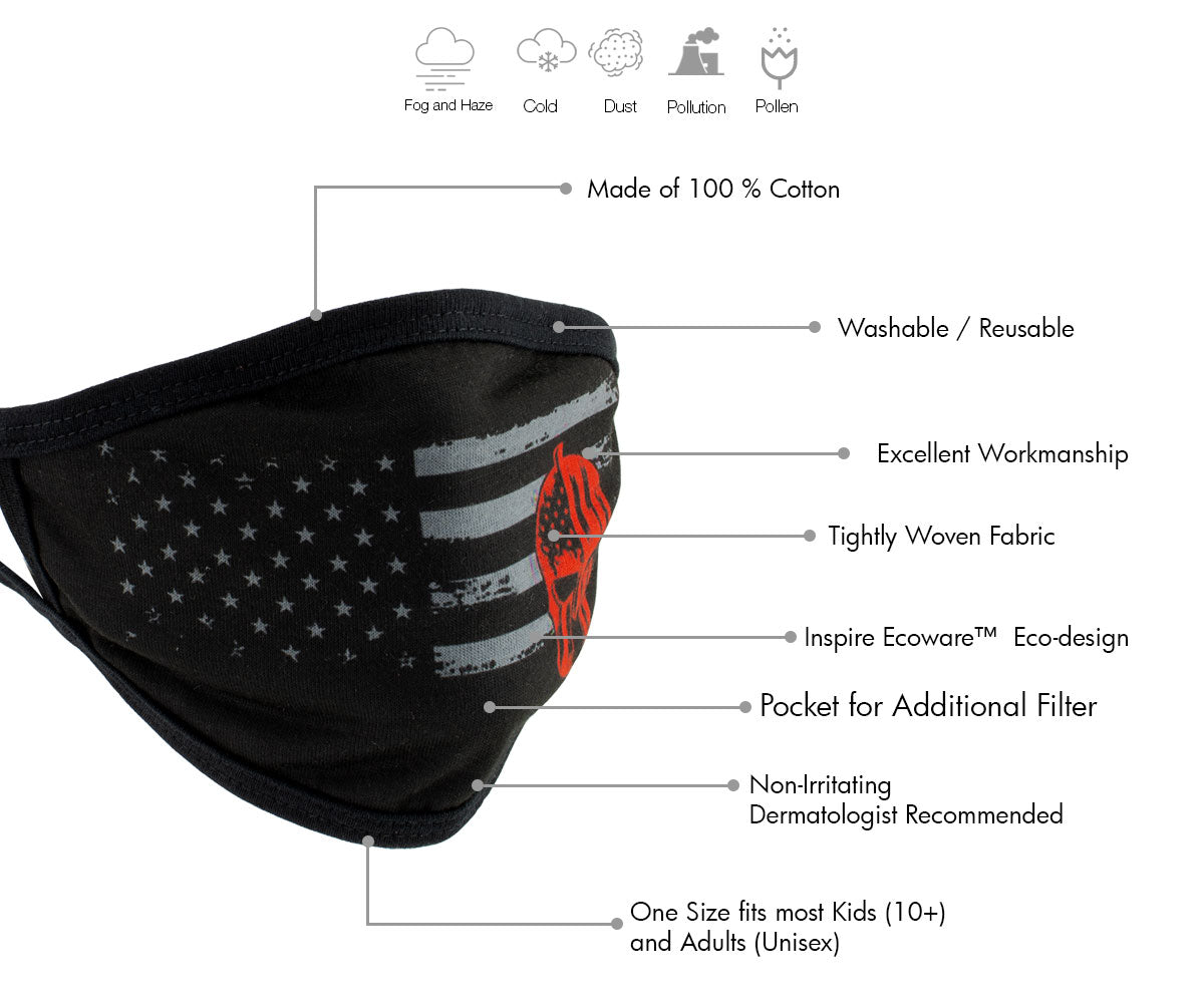 Milwaukee Leather FMD1018 Men's 'USA Gladiator' 100 % Cotton Protective Face Mask with Optional Filter Pocket