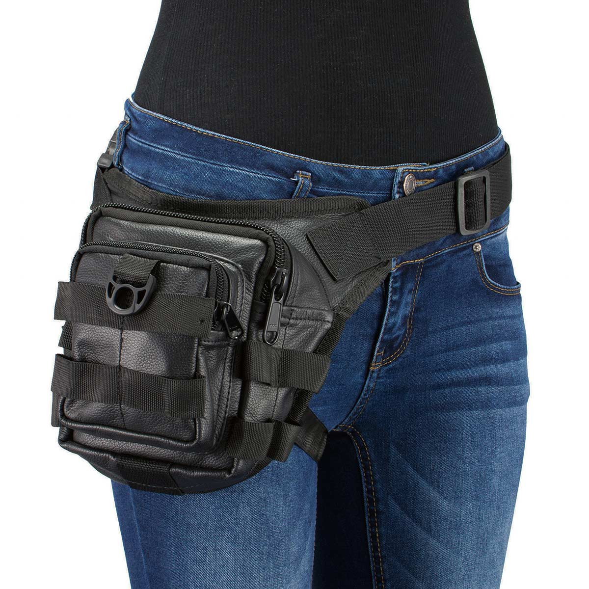 Milwaukee Leather MP8840 Black Leather Conceal and Carry Tactical Thigh Bag with Waist Belt
