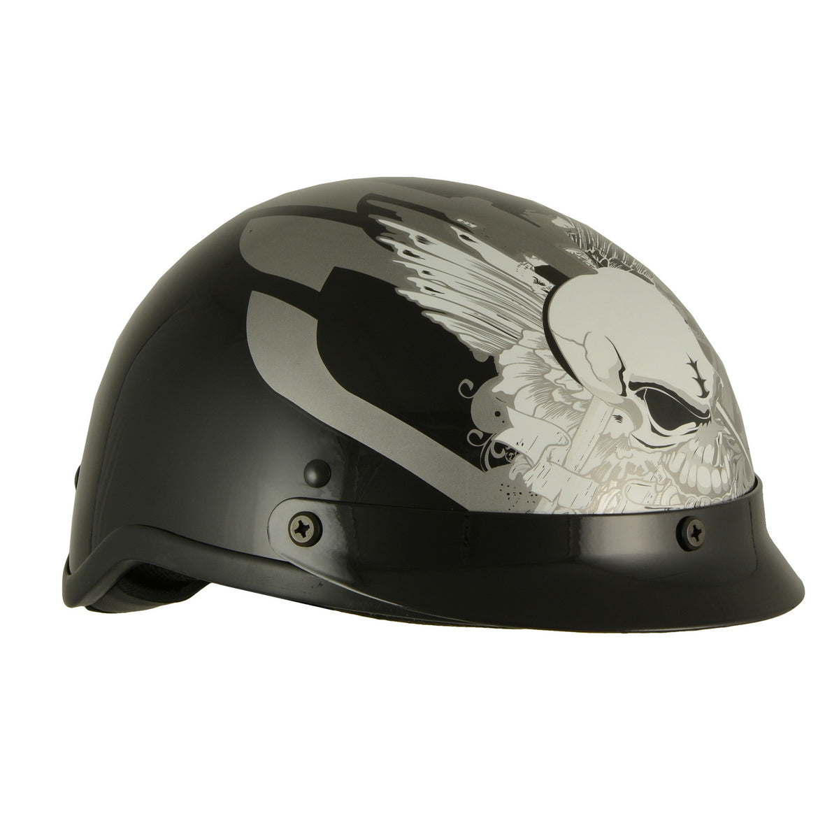 Milwaukee Helmets MPH9779 Black 'Silver Skull' DOT Half Helmet
