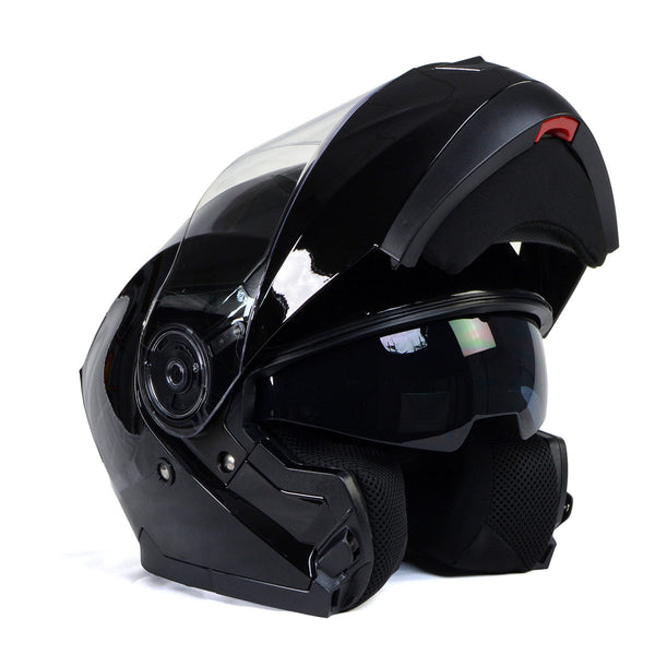 Milwaukee Helmets MPH9815DOT 'Breeze' Gloss Black Advanced Motorcycle Modular Helmet for Men and Women Biker w/ Drop Down Visor - Black / X-Small