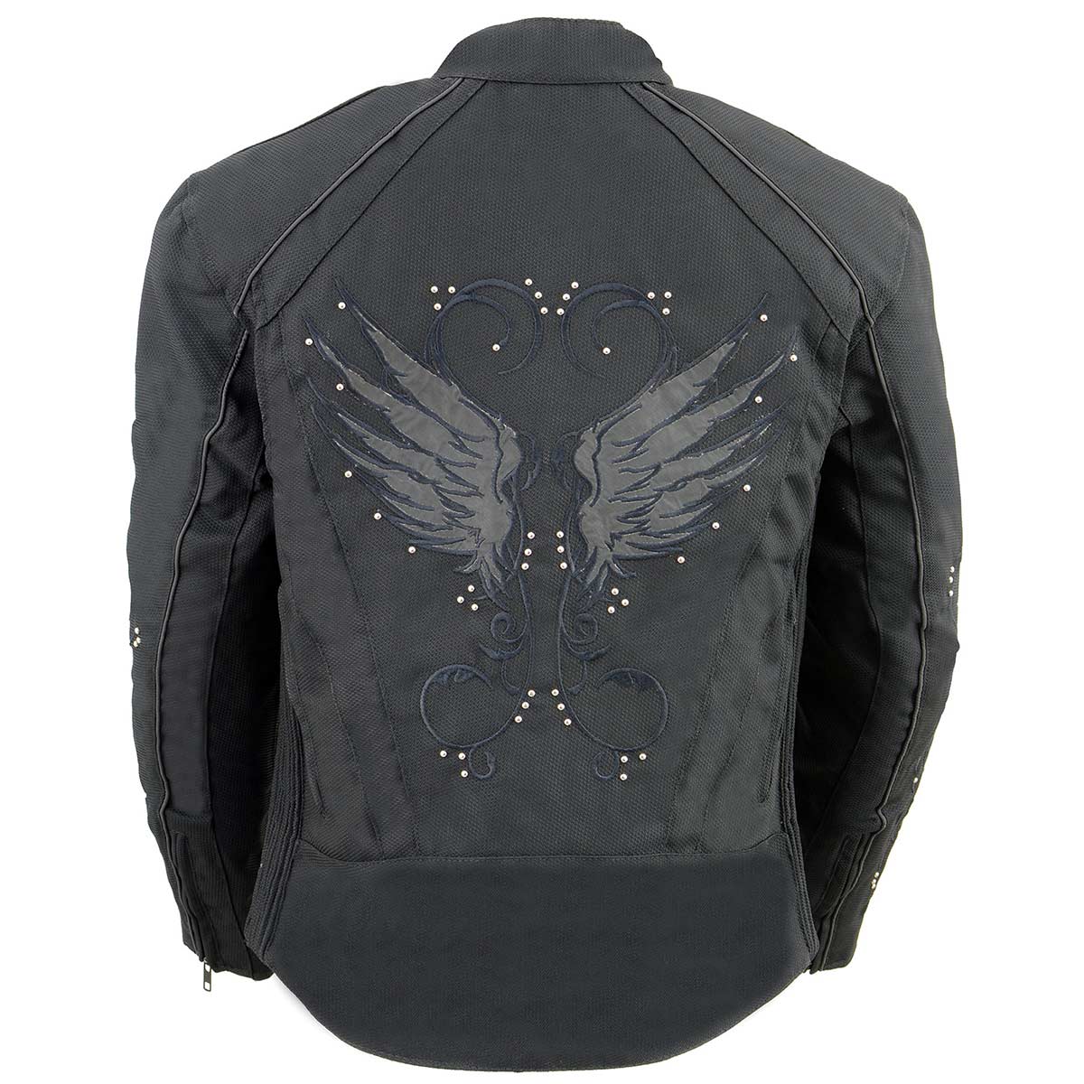 Milwaukee Leather SH1954 Women's Black Textile Jacket with Stud and Wings Detailing