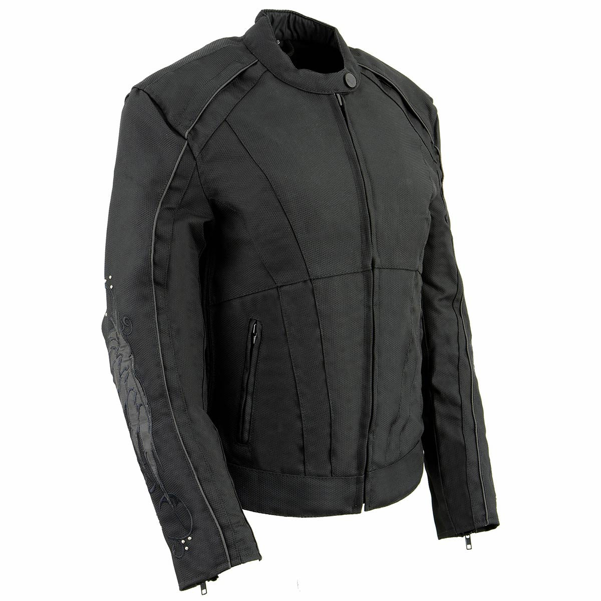 Milwaukee Leather SH1954 Women's Black Textile Jacket with Stud and Wings Detailing