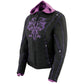 Milwaukee Leather MPL1967 Women's 3/4 Hooded Black and Purple Textile Jacket with Reflective Tribal Detail