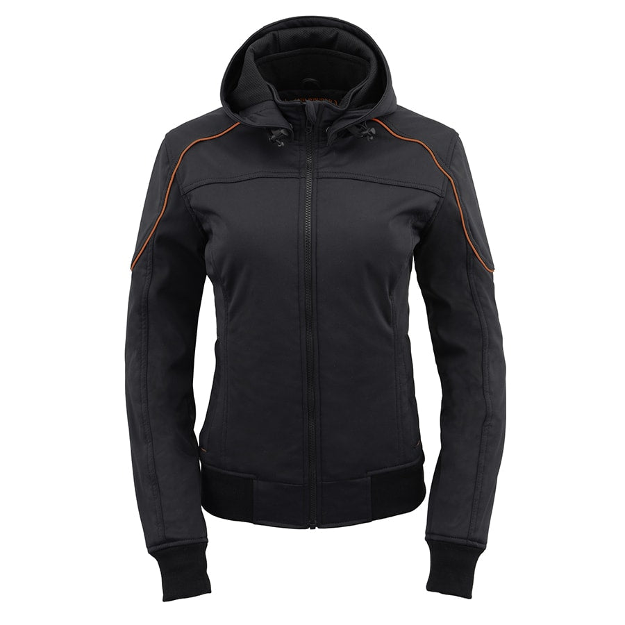 Milwaukee Leather MPL2764 Women's Black Soft Shell Armored Motorcycle Racing Style Jacket with Hoodie