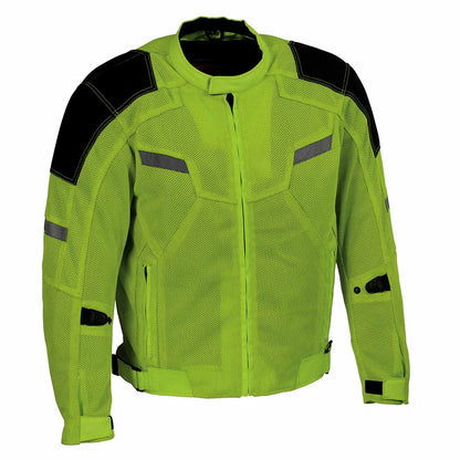 Milwaukee Leather MPM1792 Men’s Black and Green High-Viz Motorcycle Jacket with Armor – High Visibility Armored Mesh Racing Jacket