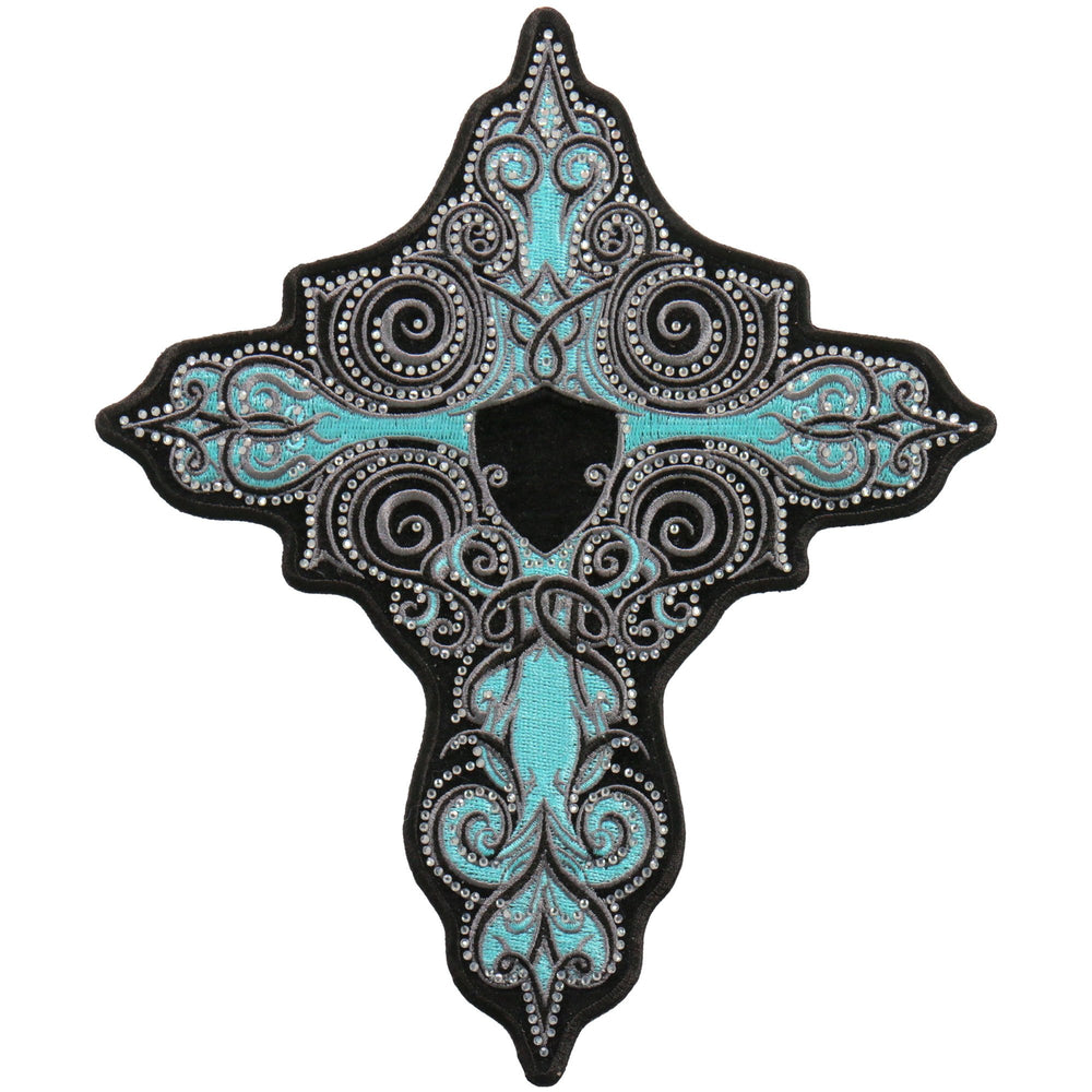 Hot Leathers PPC3295 5 Inch Rhinestone Turquoise Cross Patch