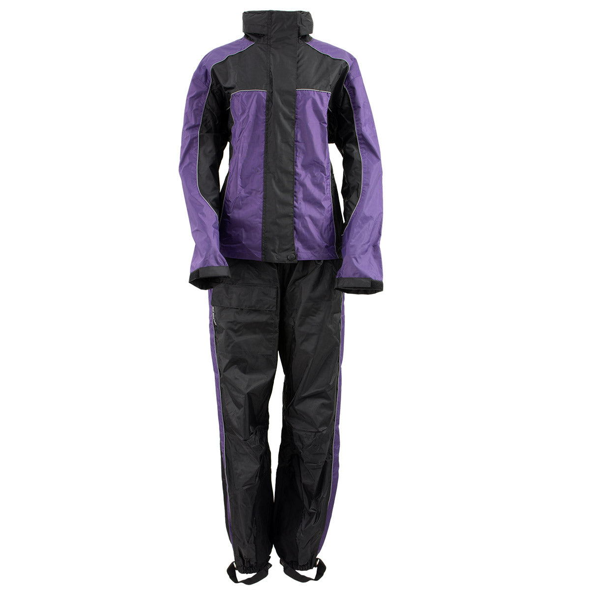 Xelement RN4764 Ladies Black and Purple 2-Piece Motorcycle Rain Suit with Boot Strap