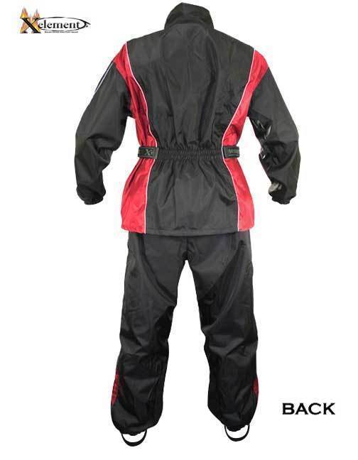 Xelement RN4766 Men's Black and Red 2-Piece Motorcycle Rain Suit with Boot Strap