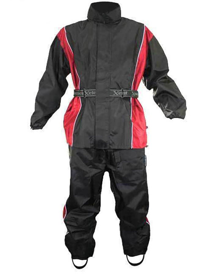 Xelement RN4766 Men's Black and Red 2-Piece Motorcycle Rain Suit with Boot Strap