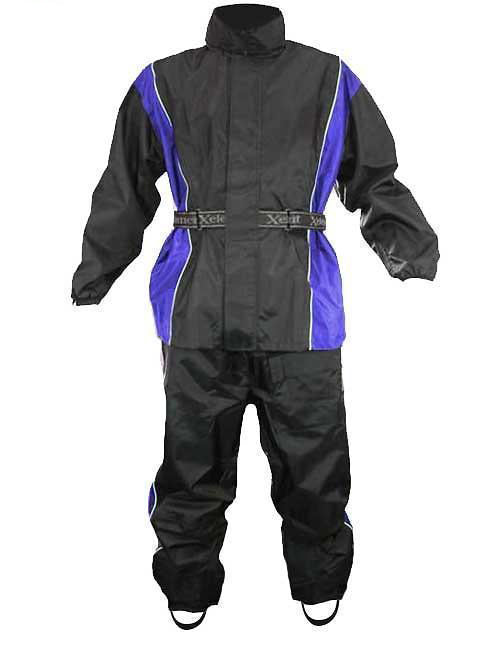 Xelement RN4768 Men's Black and Blue 2-Piece Motorcycle Rain Suit with Boot Strap