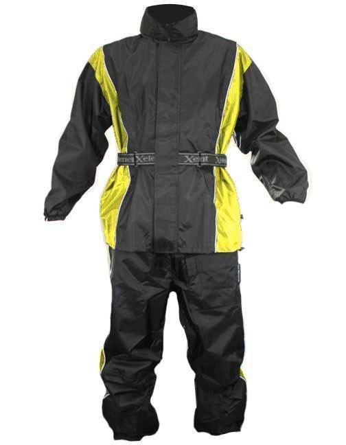 Xelement RN4782 Men's Black and Yellow 2-Piece Motorcycle Rain Suit with Boot Strap