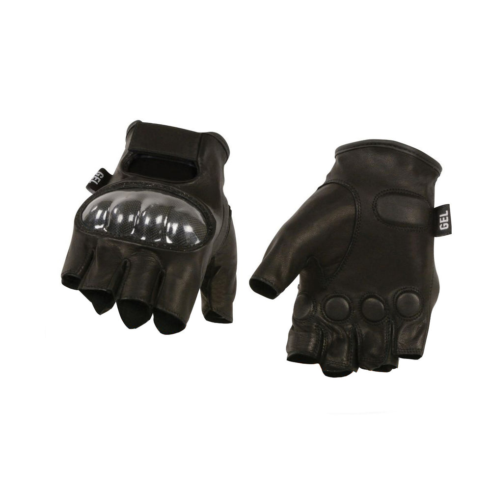Milwaukee Leather SH194 Men's Black 'Hard Knuckles' Fingerless Gloves with Gel Palm