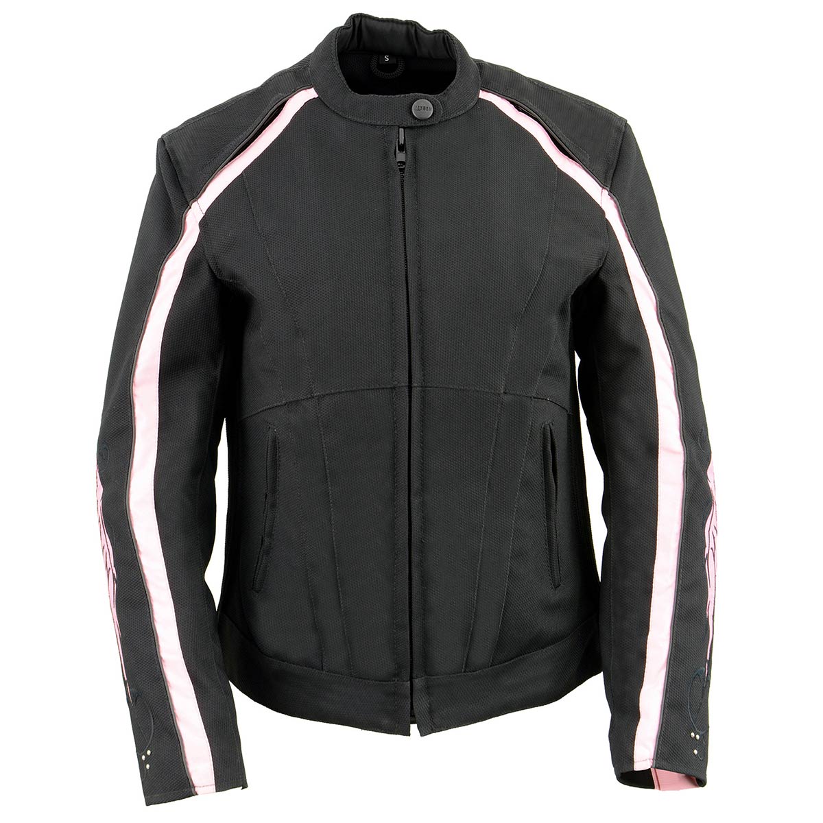 Milwaukee Leather SH1954 Women's Black and Pink Textile Jacket with Stud and Wings Detailing