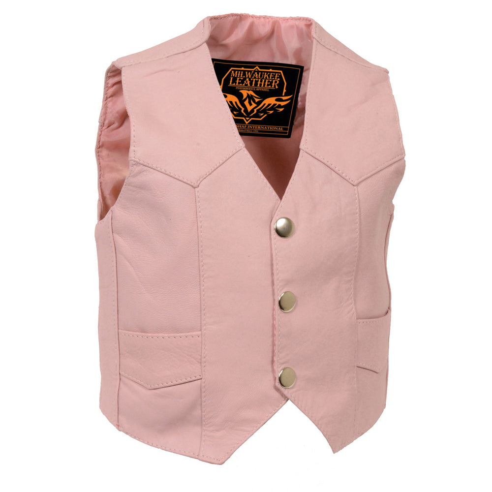 Milwaukee Leather SH2011PINK Girls Pink Three Snap Leather Vest