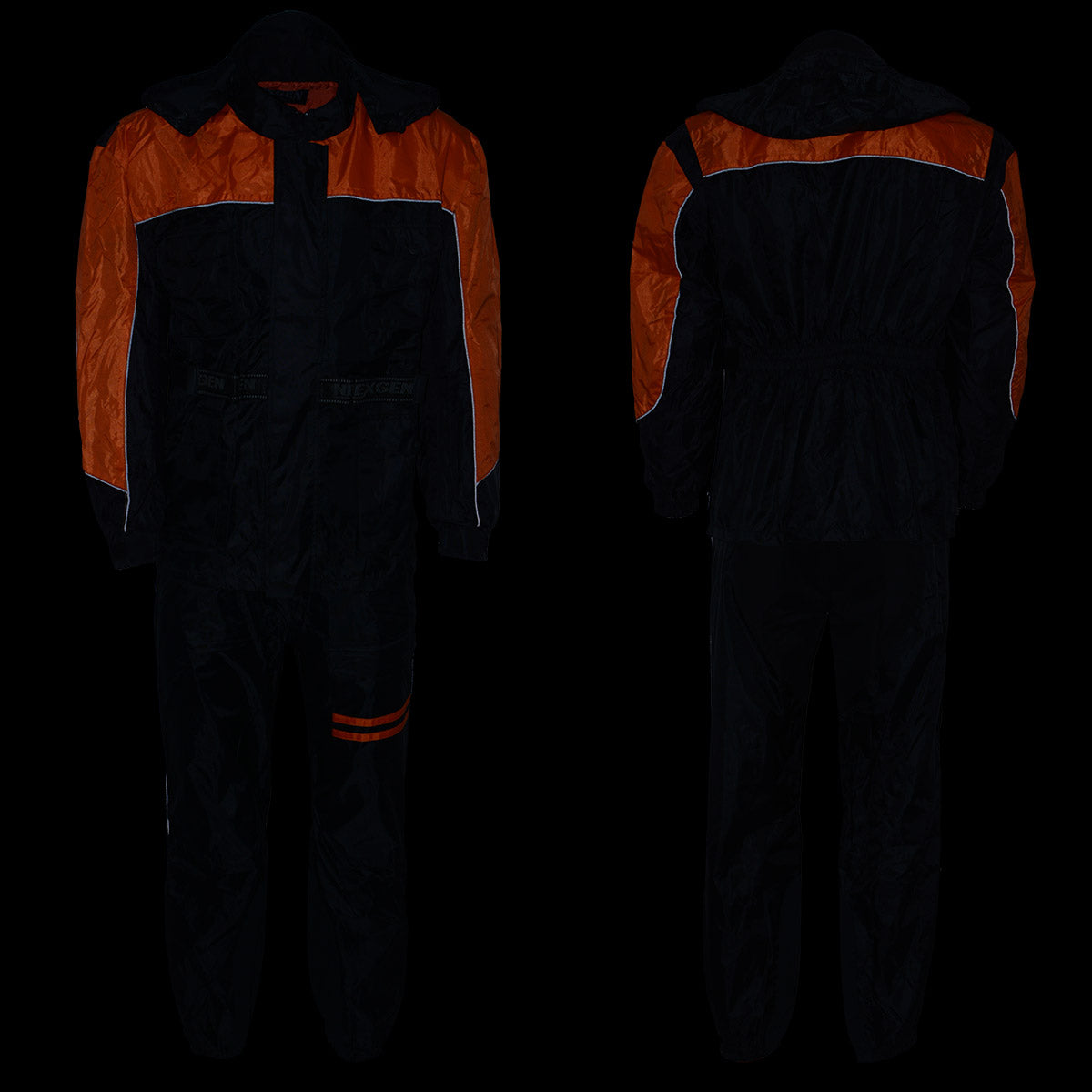 NexGen Men's SH2051 Black and Orange Hooded Water Proof Armored Rain Suit
