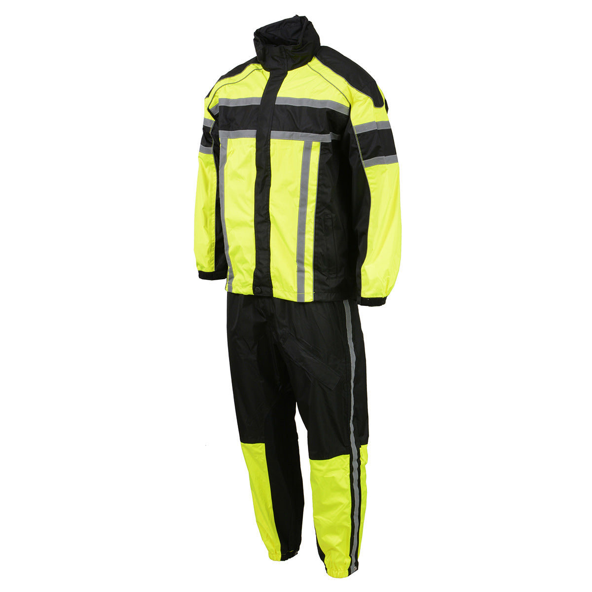 NexGen SH233113 Men's Black and Neon Green Water Resistant Motorcycle-Outdoors Rain Suit with Reflective Tape
