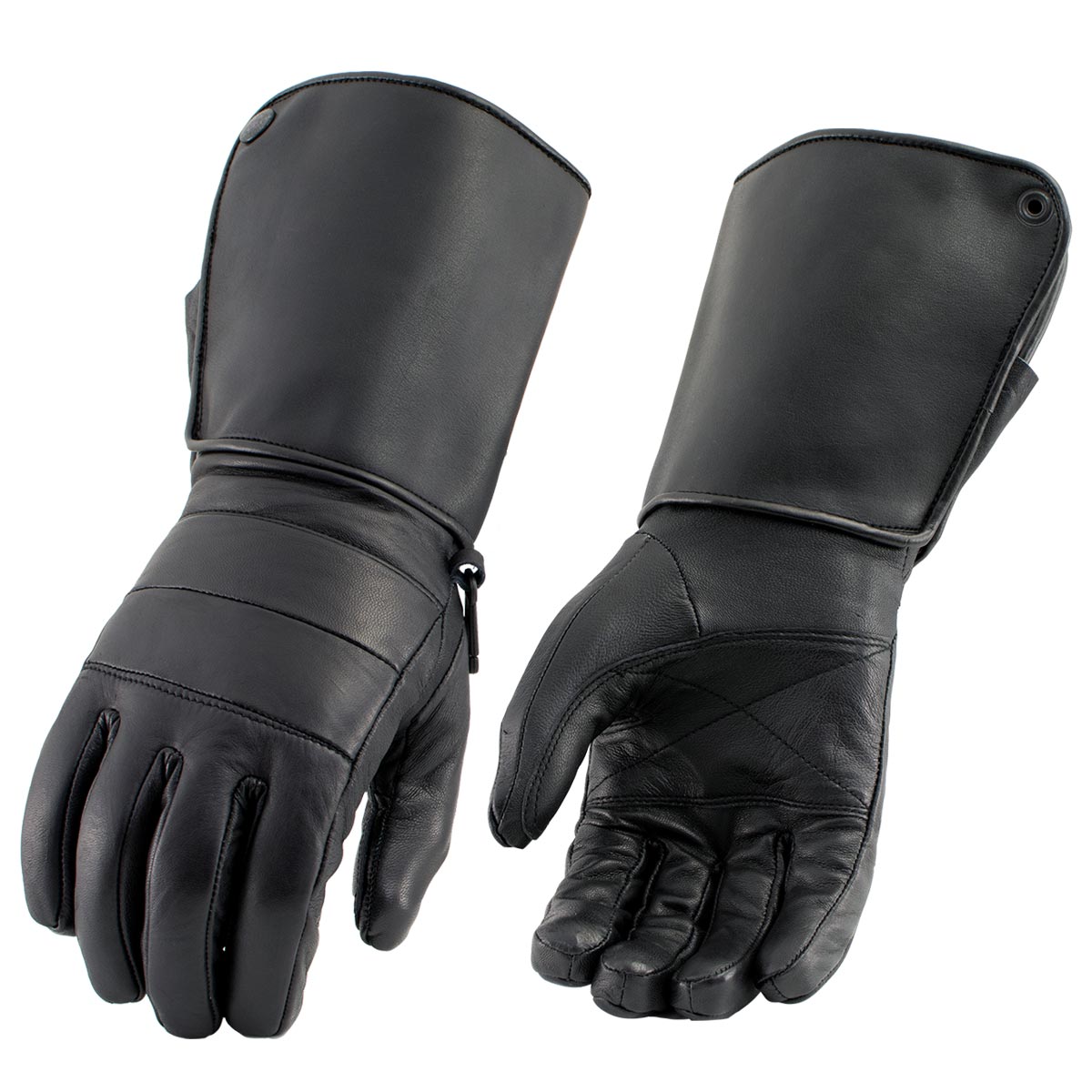 Milwaukee Leather SH262 Men's Black Leather ‘Long Cuff’ Gauntlet Gloves with Zipper Closure