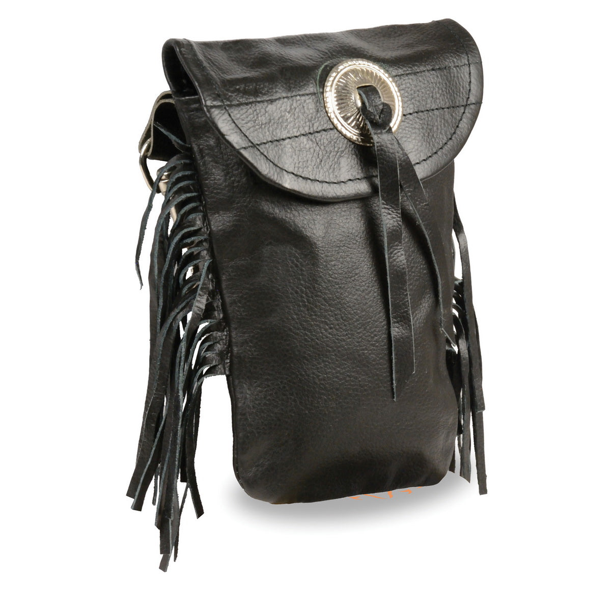 Milwaukee Leather SH506F Unisex Black Leather Belt Bag with Fringe and Concho