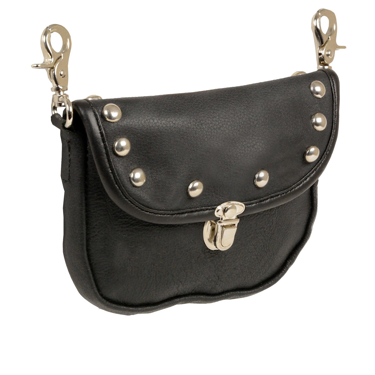 Milwaukee Leather SH52001 Leather Belt Bag with Studded Flap and Belt Clasps