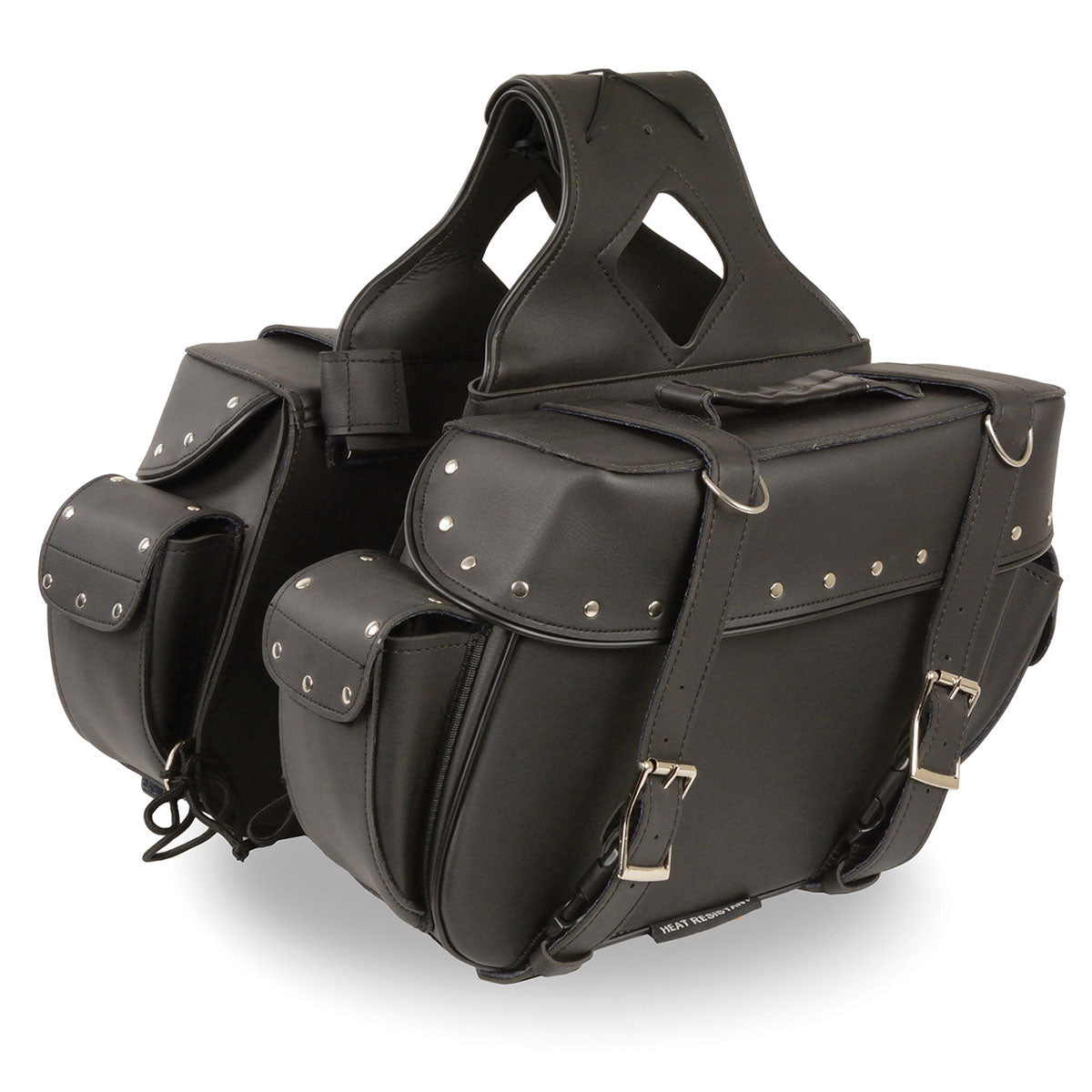 Milwaukee Leather SH574ZB Black Large Zip-Off PVC Throw Over Riveted Motorcycle Saddlebags
