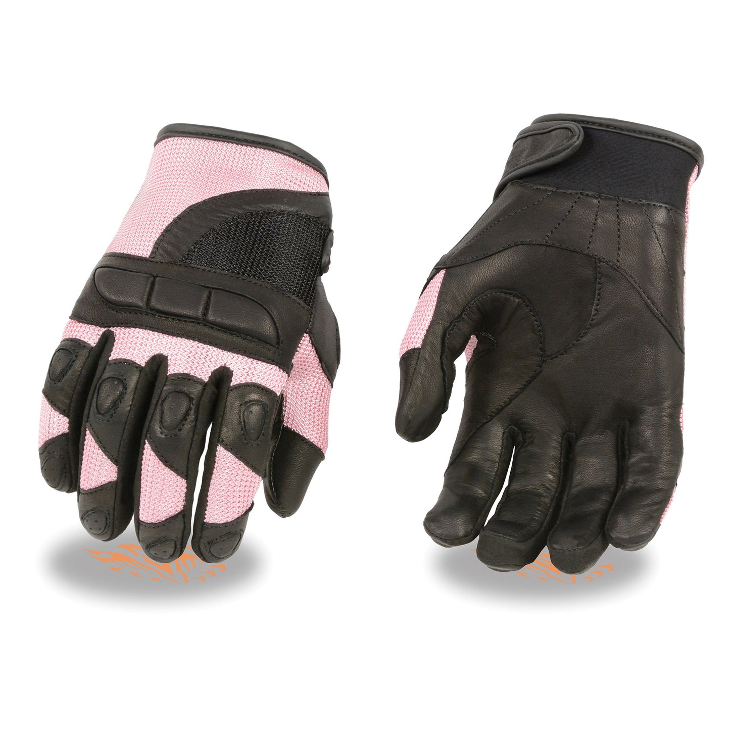 Milwaukee Leather SH802 Women's Black and Pink Leather with Mesh Combo Racing Gloves