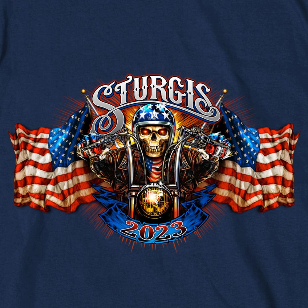 Hot Leathers SPB1070 Men’s Navy Blue 2023 Sturgis # 1 Design America T-Shirt