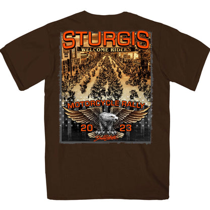 Hot Leathers SPB1084 Men’s Dark Chocolate Sturgis 2023 Main Street T-Shirt