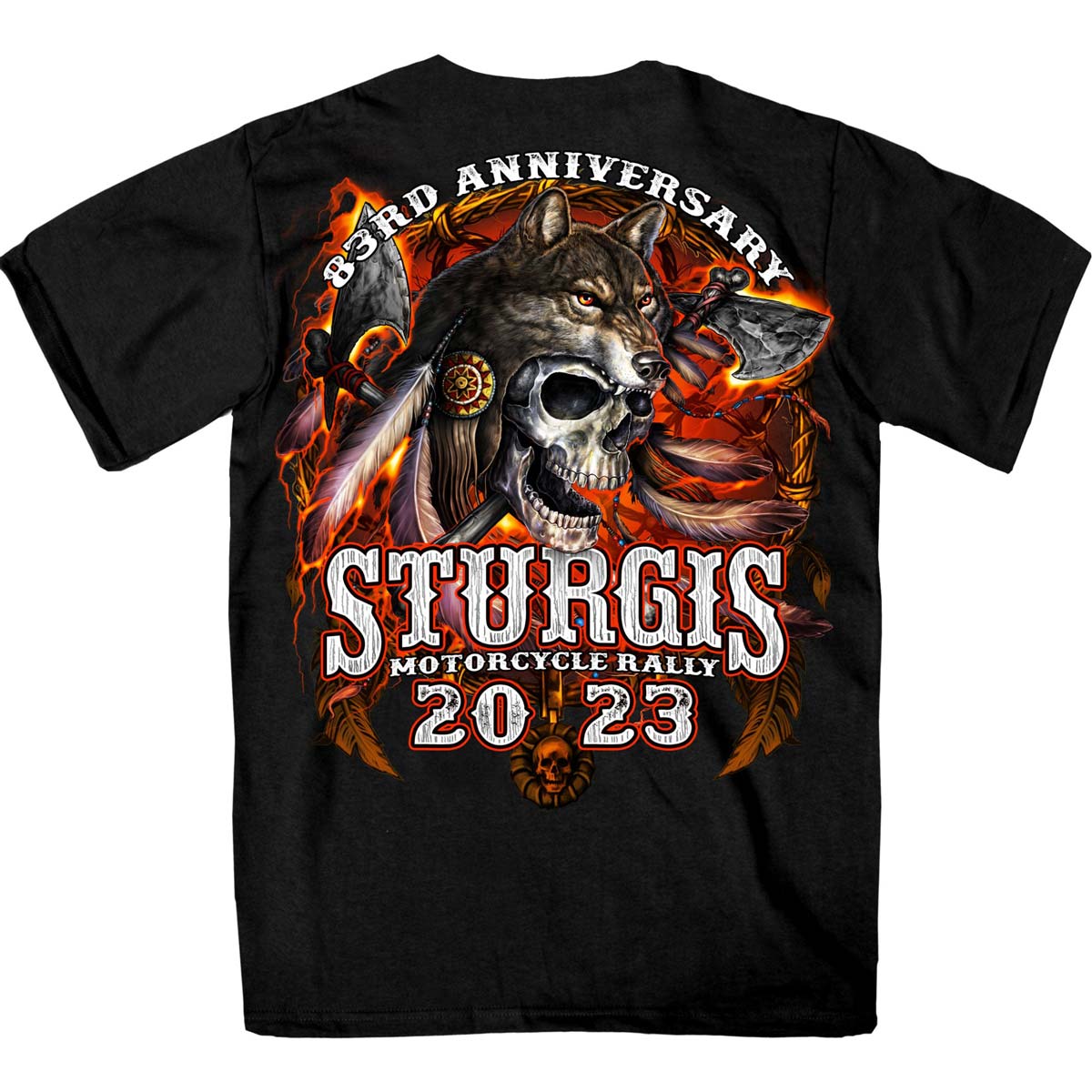 Hot Leathers SPB1086 Men’s Black 2023 Sturgis Native Wolf T-Shirt