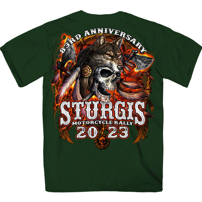 Hot Leathers SPB1087 Men’s Forest Green 2023 Sturgis Native Wolf T-Shirt
