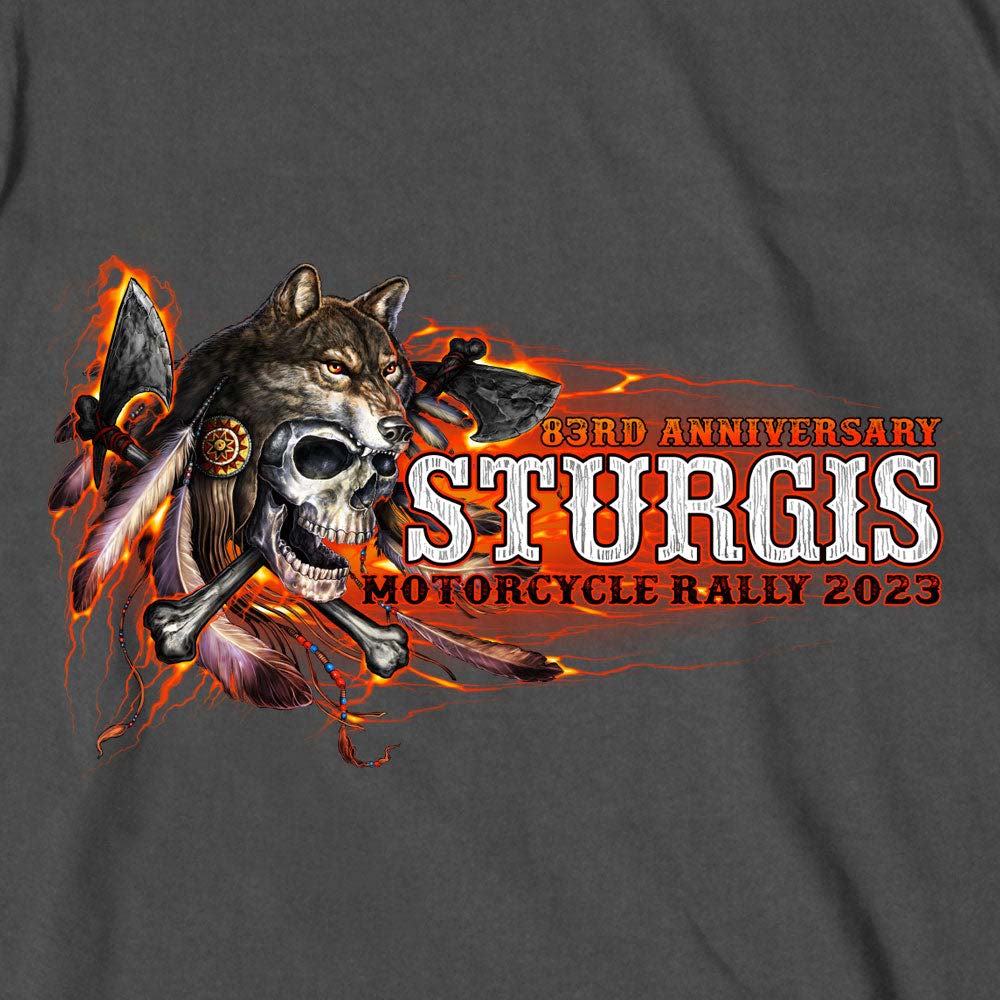 Hot Leathers SPB1088 Men’s Charoal 2023 Sturgis Native Wolf T-Shirt