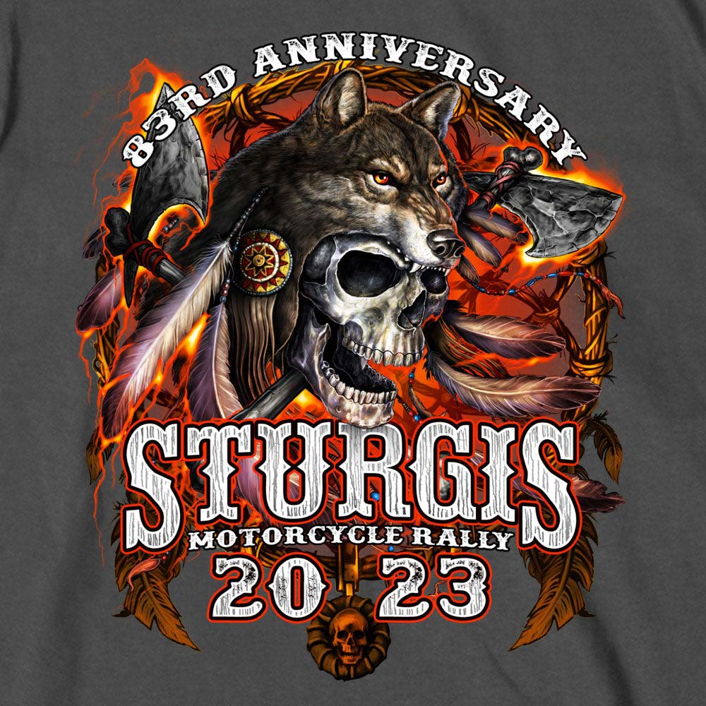 Hot Leathers SPB1088 Men’s Charoal 2023 Sturgis Native Wolf T-Shirt