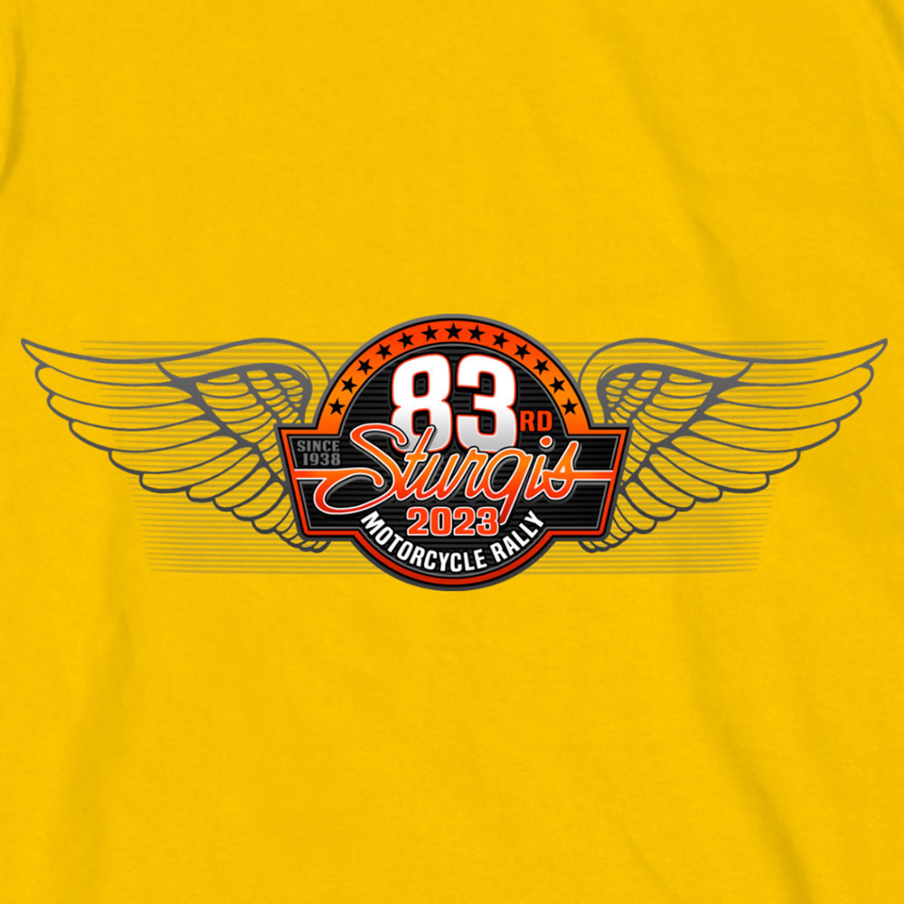 Hot Leathers SPB1092 Men’s Yellow 2023 Sturgis Rally Logo Double Sided T-Shirt
