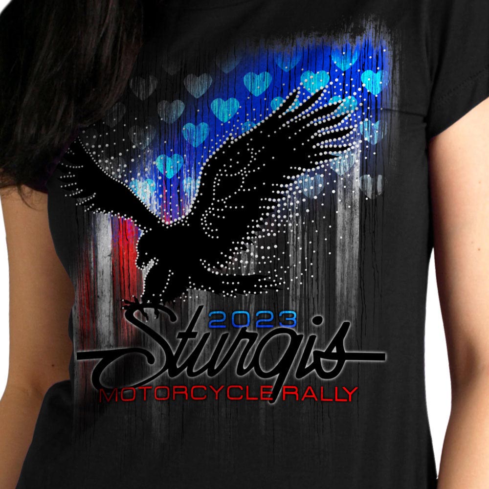 Hot Leathers SPL1835 Women's Black 2023 Sturgis Bling Eagle T-Shirt