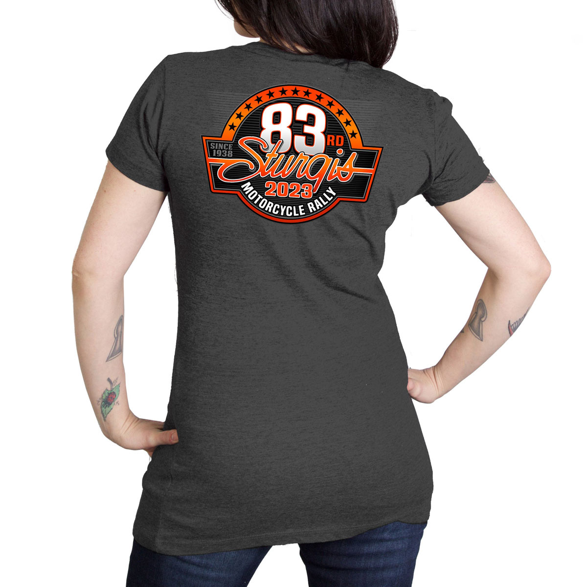 Hot Leathers SPL1845 Women's Charcoal 2023 Sturgis Rally Logo Short Sleeve T-Shirt