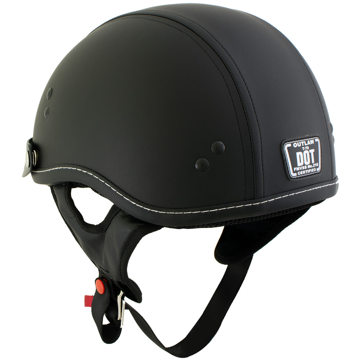 Outlaw T70 'Dark Rider' Advance DOT Black Leather Like Half Helmet with Snap Visor