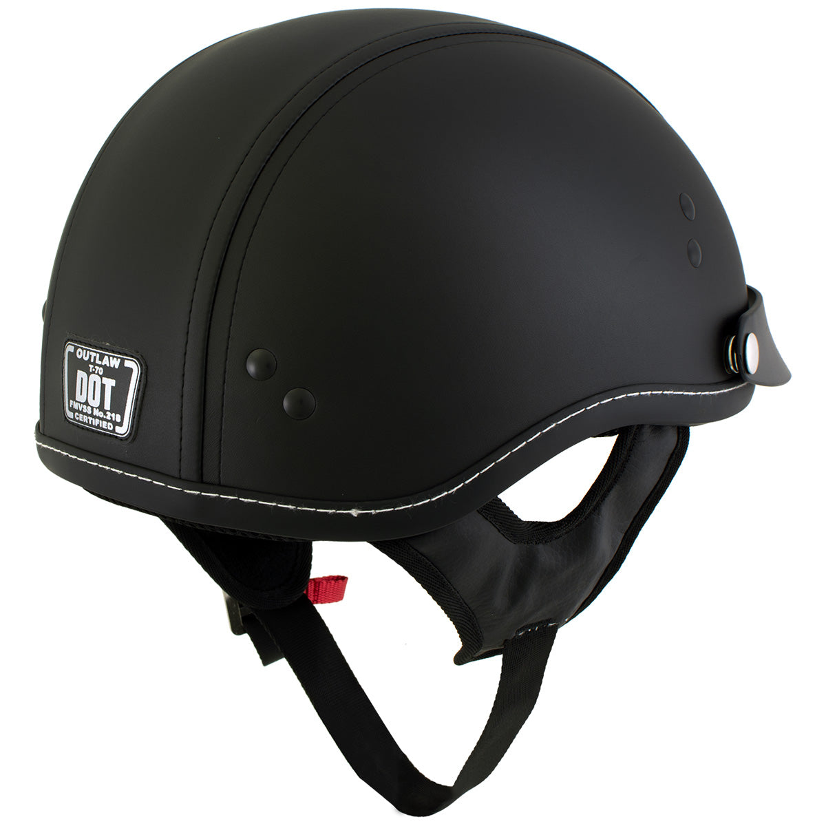 Outlaw T70 'Dark Rider' Advance DOT Black Leather Like Half Helmet with Snap Visor