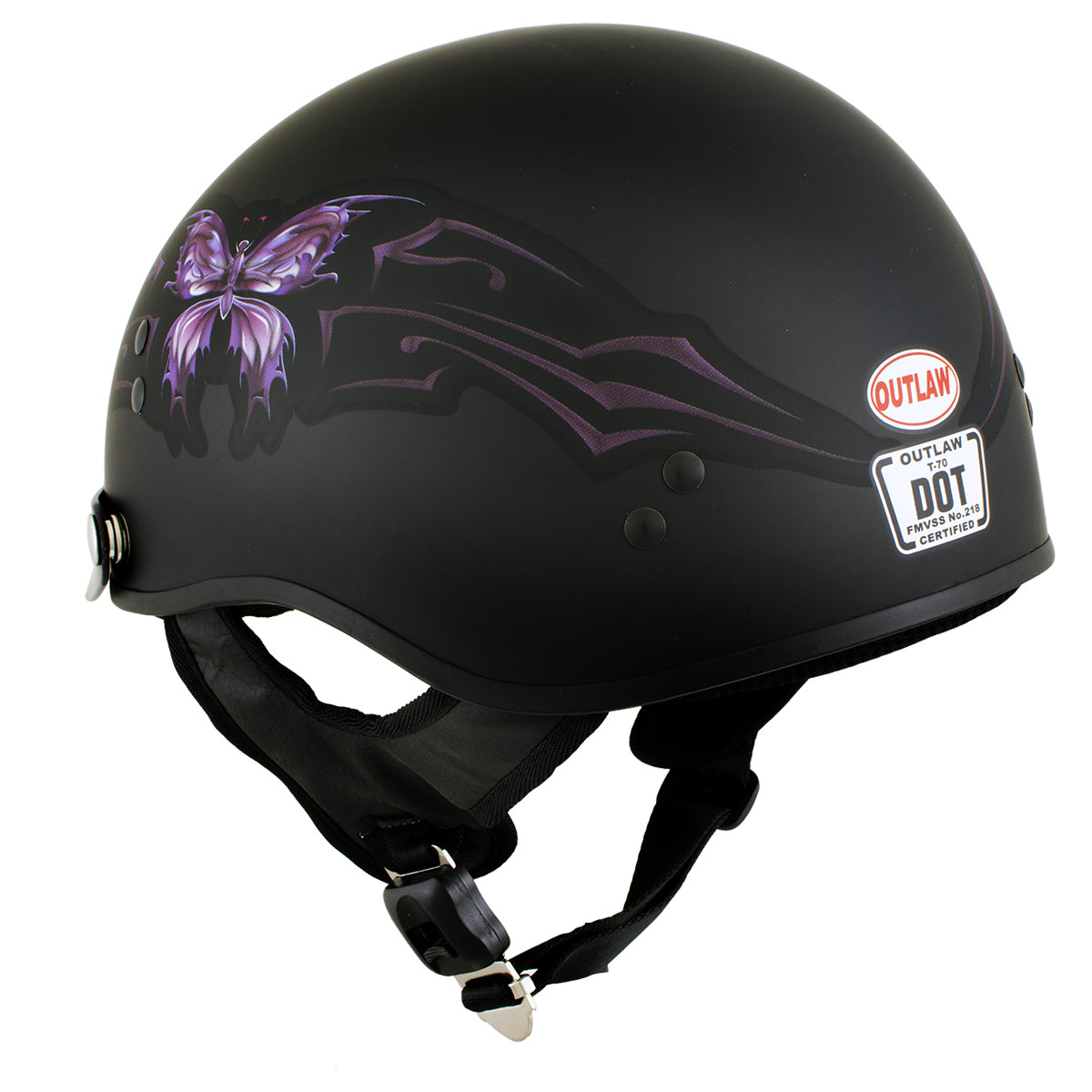 Outlaw T70 'Purple Butterfly' Advanced DOT Motorcycle Half Face Helmet