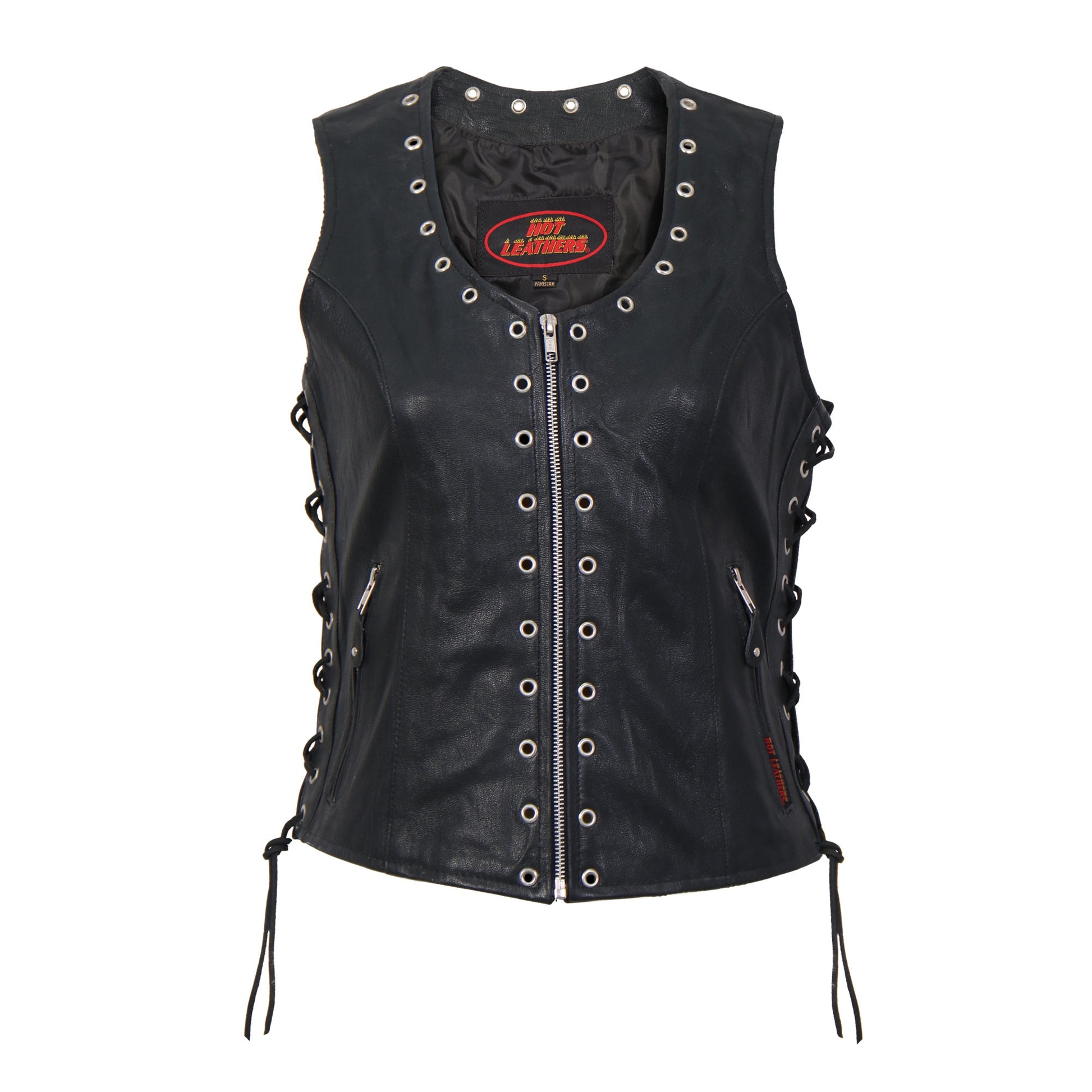 Hot Leathers VSL1009 Ladies Black Lambskin Vest with Grommet Accents