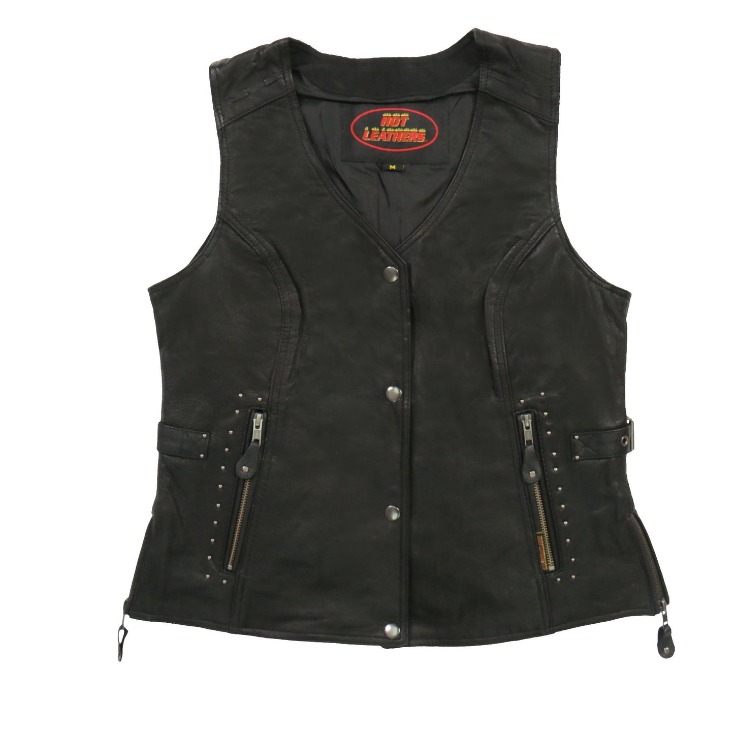 Hot Leathers VSL1014 Ladies Black Leather Vest with Fringe