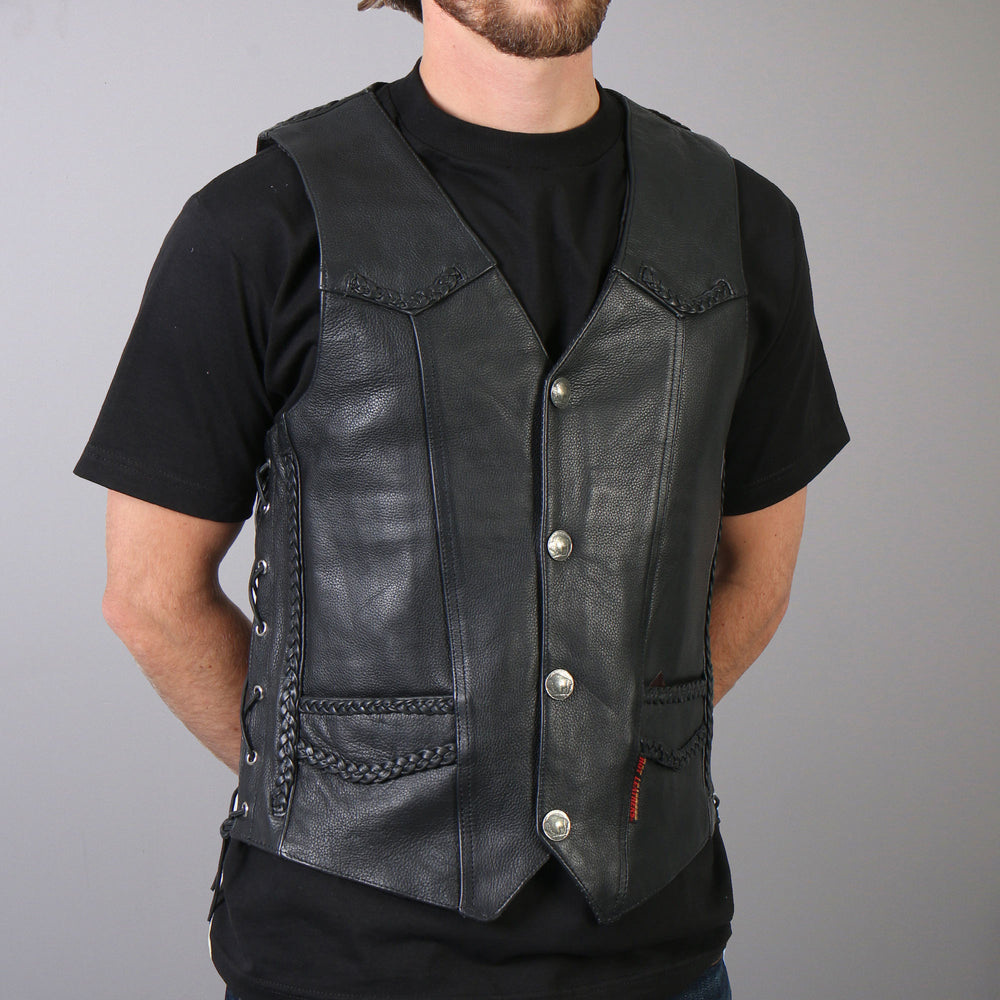 Hot Leathers VSM1008 Men's Black 'Buffalo Nickel Snap' Leather Vest