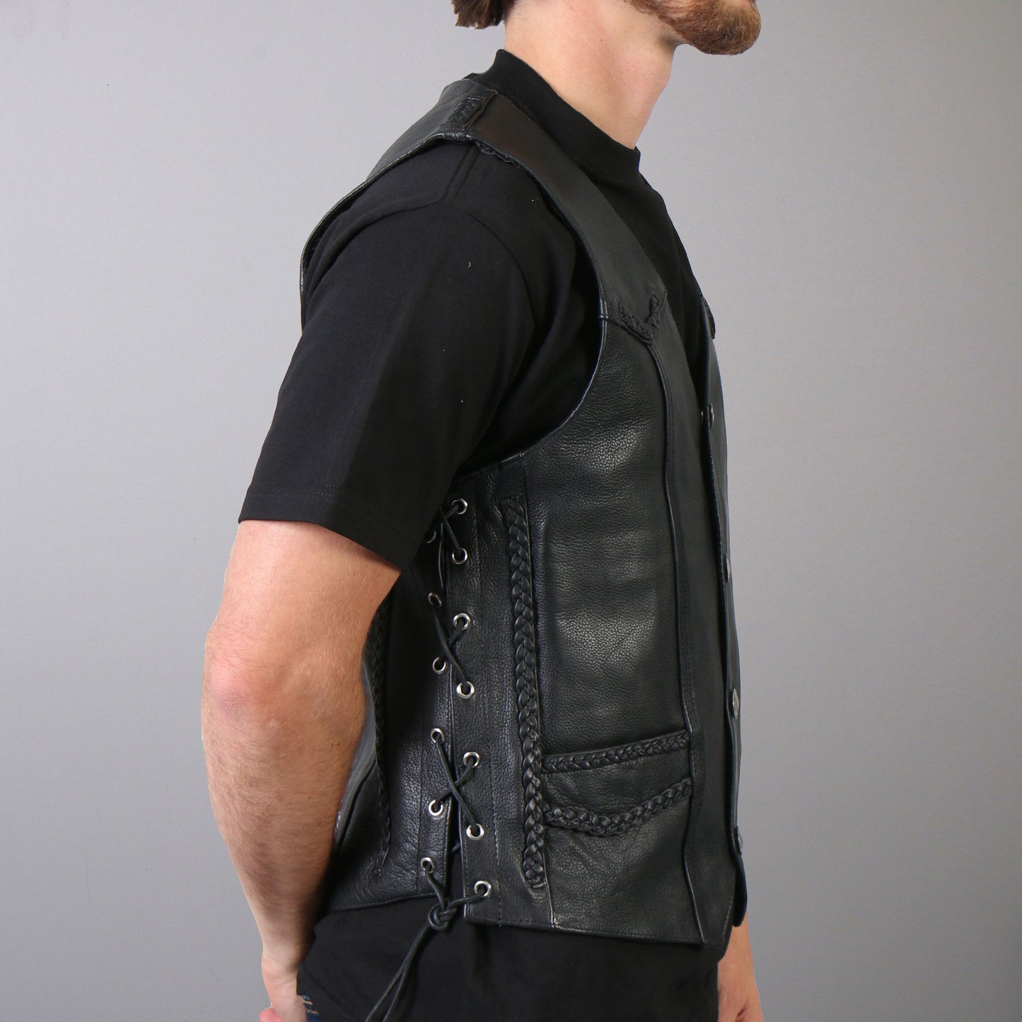 Hot Leathers VSM1008 Men's Black 'Buffalo Nickel Snap' Leather Vest