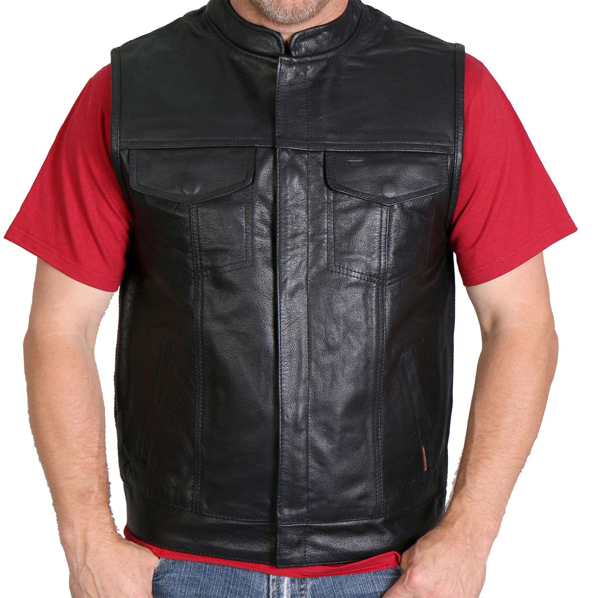Hot Leathers VSM1018 Men's Black '10 Pocket' Cowhide Leather Vest