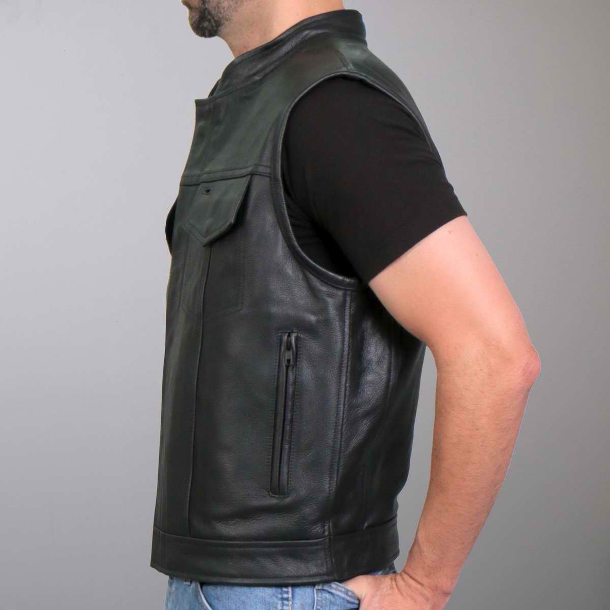 Hot Leathers VSM1053 Men's Black 'Don't Tread On Me' Conceal and Carry Leather Vest
