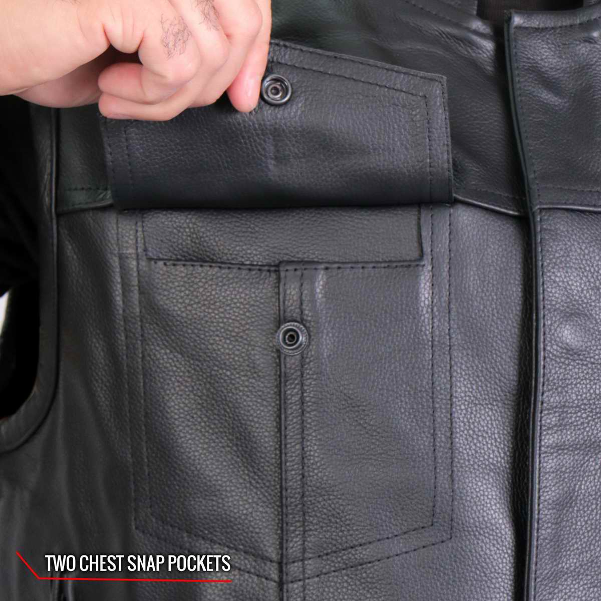 Hot Leathers VSM1053 Men's Black 'Don't Tread On Me' Conceal and Carry Leather Vest