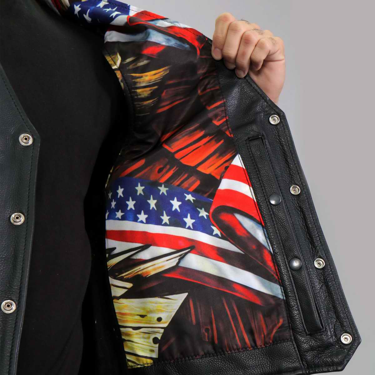Hot Leathers VSM1065 Men's Black 'Wooded Eagle' Conceal and Carry Side Lace Leather Vest