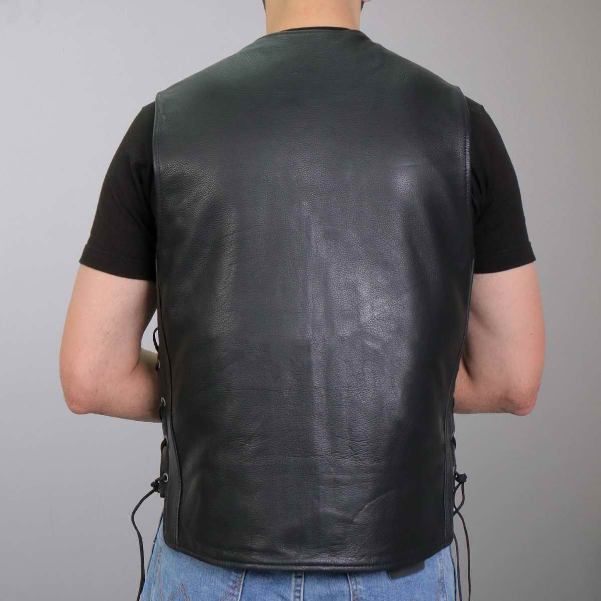 Hot Leathers VSM1066 Men's Black 'V-Twin Eagle' Conceal and Carry Side Lace Leather Vest