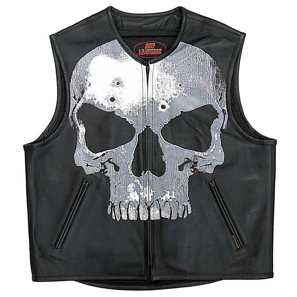 Hot Leathers VSM2001 Men's Black ‘Jumbo Skull’ Conceal and Carry Leather Vest