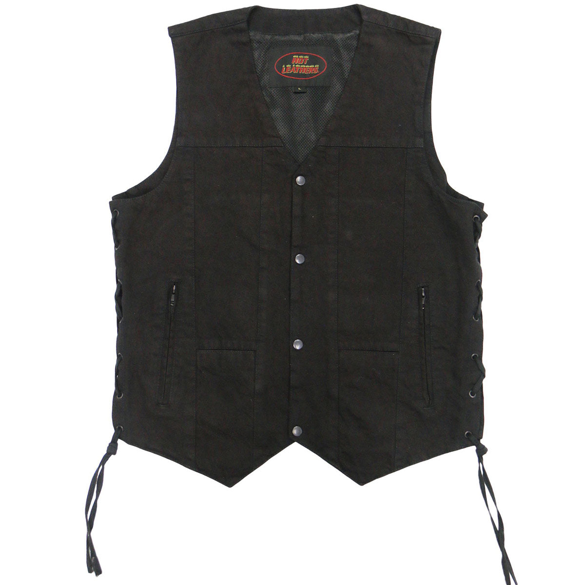Hot Leathers VSM6102 Men's Classic Black Denim Vest with Side Laces